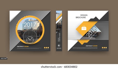 Abstract blurb. Black, yellow brochure cover design. Fancy info banner frame. Ad flyer text font. Title sheet model set. Modern vector front page. Creative city view texture. Circle figures image icon