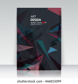 Abstract blurb theme. Text frame surface. A4 brochure cover design. Title sheet model. Creative front page. Ad banner form texture. Red, green patch triangle figure icon. Flyer fiber font. Vector art
