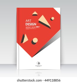 Abstract blurb theme. Text frame surface. A4 brochure cover design. Title sheet model. Creative front page. Ad banner form texture. Red square figure, triangle parts icon. Flyer fiber font. Vector art