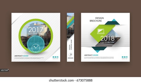 Abstract blurb. White, green brochure cover design. Fancy info banner frame. Ad flyer text font. Title sheet model set. Modern vector front page. Creative city view texture. Circle figures image icon