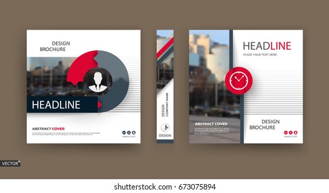 Abstract blurb. White, red brochure cover design. Fancy info banner frame. Ad flyer text font. Title sheet model set. Modern vector front page. Creative city view texture. Circle figures image icon