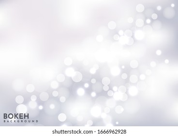 Abstract blured silver bokeh background sparkling lights effect. Vector illustration