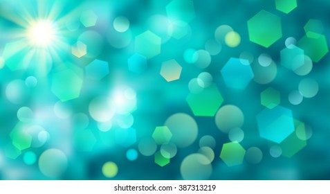 Abstract blurred background with bokeh effect in turquoise colors