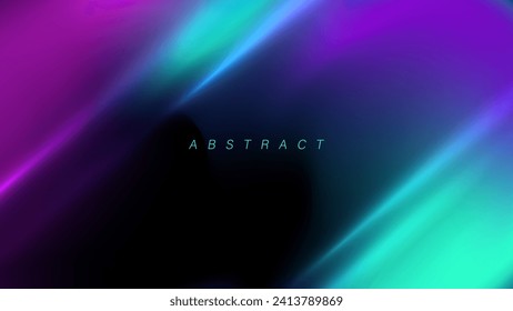Abstract blurred background with dynamic glowing lights. Green, purple, black. Futuristic vibrant colored gradient banner for creative graphic design. Vector illustration.