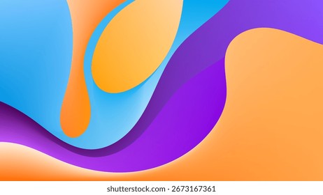 ABSTRACT BLURRED BACKGROUND ELEGANT GRADIENT MESH BLUE PURPLE ORANGE SMOOTH COLOR WITH HANDDRAWN ORGANIC SHAPES DESIGN VECTOR TEMPLATE GOOD FOR MODERN WEBSITE, WALLPAPER, COVER DESIGN 
