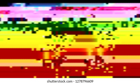 Abstract blurred background with glitch effect in a cyberpunk style. Vector illustration of a distorted surface. Modern techno backdrop.