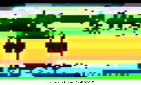 Abstract blurred background with glitch effect in a cyberpunk style. Vector illustration of a distorted surface. Modern techno backdrop.