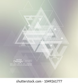 Abstract blurred background with hipster stream flying triangles debris. 