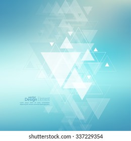 Abstract blurred background with hipster stream flying triangles debris. 