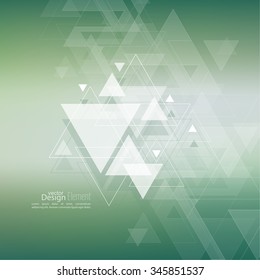 Abstract blurred background with hipster stream flying triangles debris. 