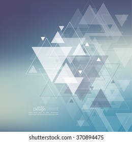 Abstract blurred background with hipster stream flying triangles debris. 