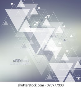 Abstract blurred background with hipster stream flying triangles debris. 