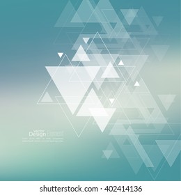 Abstract blurred background with hipster stream flying triangles debris. 