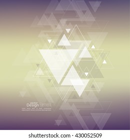 Abstract blurred background with hipster stream flying triangles debris. 