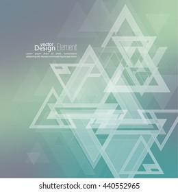 Abstract blurred background with hipster stream flying triangles debris. 