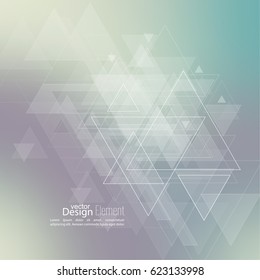 Abstract blurred background with hipster stream flying triangles debris.
