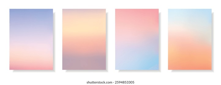 Abstract blurred background set.Evening sky, sunset and sunrise on the ocean, sea summer landscapes.Decorative gradient backdrops.Templates for invitations, greeting cards.Vector, meshes.
