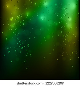 Abstract blurred background with stream of flying triangles, debris. Glare. Bright background for your design. Vector illustration