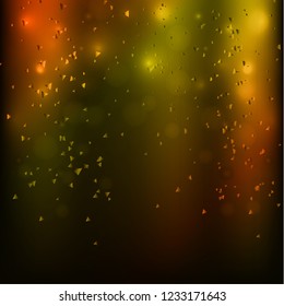 Abstract blurred background with stream of flying triangles, debris. Glare. Bright background for your design. Vector illustration