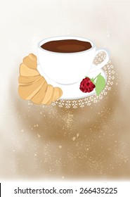 abstract blurred background vector coffee cup raspberry croissant