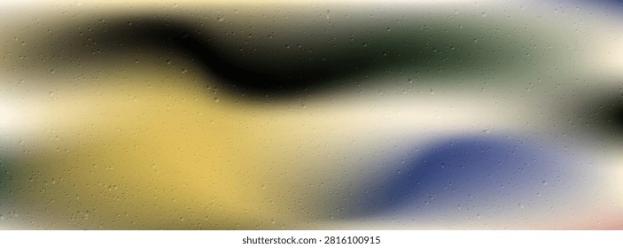 Abstract blurred background with water drops on glass, golden liquid waves, condensation texture, and dark misty atmospheric effect banner.