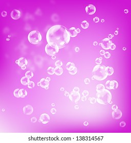 Abstract blurred beautiful pink background with soap bubbles.Vector