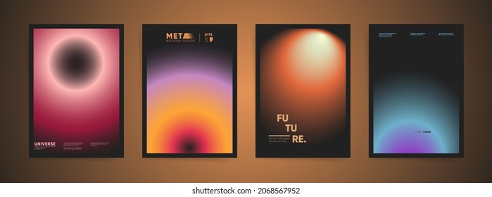 Abstract blurred black gradient cover template design set for poster, brochure, home decor, presentation. Smooth circular gradient fashion concept. Vector vertical aesthetic premium futuristic layout
