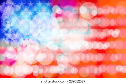 Abstract blurred bokeh of American Flag .American Independence Day Concept. USA election