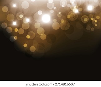 Abstract blurred bokeh lights background in golden and brown tones. Soft glowing circles and sparkles creating a festive, magical atmosphere for holidays and celebrations.