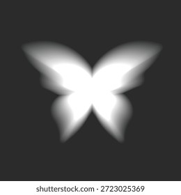 Abstract blurred butterfly shape on a dark background. The butterfly design is soft and glowing, creating a dreamy and ethereal butterfly effect. Animal illustration vector.