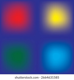 Abstract Blurred Color Squares on Blue Background, Modern Minimalist Vector Art with Red, Yellow, Green, and Blue Glow Effects for Posters, Digital Wallpapers, and Creative Design Projects