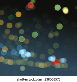 Abstract blurred colored bokeh lights at night. Vector illustration.