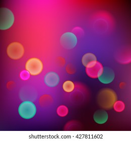 Abstract blurred colorful background with bokeh. Vector illustration. Purple color.