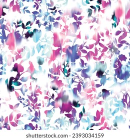 Abstract blurred floral seamless pattern. Summer print with washed out meadow spring flowers effect. Watercolor texture.  Trendy botanical design.