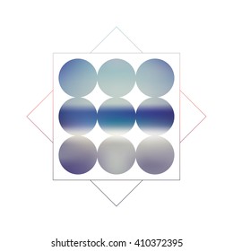 Abstract blurred geometric vector background with circles and gradient fill. Retro 80s style. Blue and turquoise colors as symbol for sea, ocean, coast. Eps10 vector illustration.