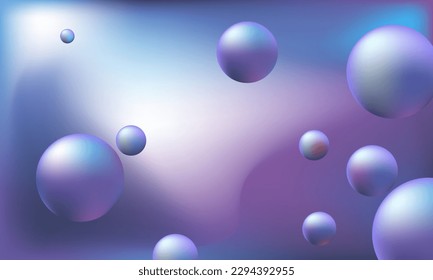 Abstract blurred gradient background blue-violet-white smooth with bouncing balls. Smooth background. Vector illustration for your graphic design, banner, poster, postcard or wallpaper, theme computer