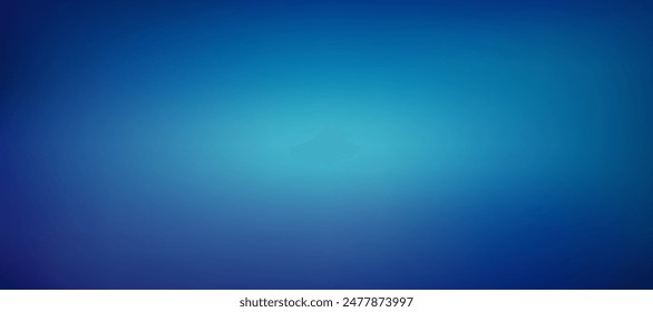 Abstract blurred gradient background, bright blue center to dark blue on sides, cool horizontal cover, room wall or studio wallpaper light in middle.