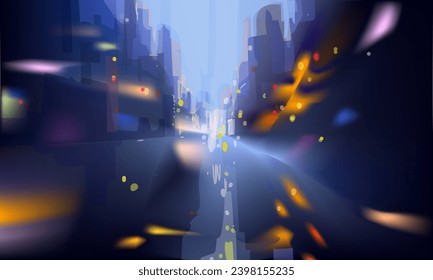 Abstract blurred gradient city street background vector illustration.