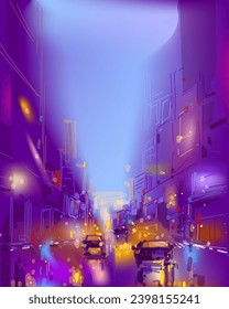 Abstract blurred gradient city street background vector illustration.