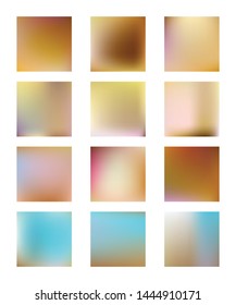 Abstract blurred gradient. Set of backgrounds of blue pink yellow. Square vector illustration.