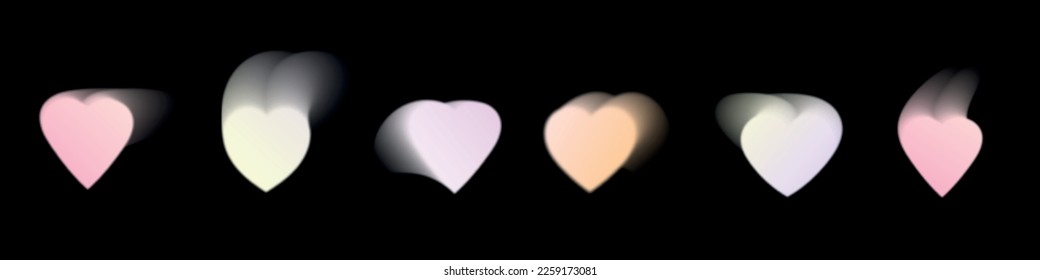 Abstract blurred gradients hearts set  Soft graphic elements collection for valentine day Y2k aesthetics aura  Vector isolated illustration