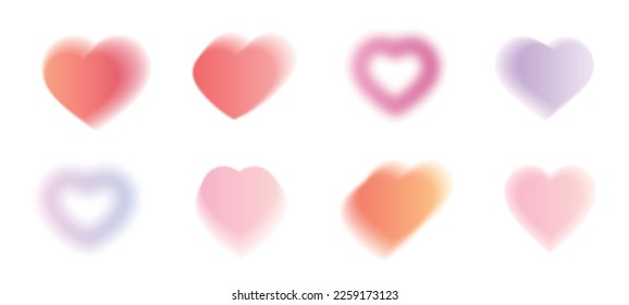 Abstract blurred gradients hearts set  Soft graphic elements collection for valentine day Y2k aesthetics aura  Vector isolated illustration