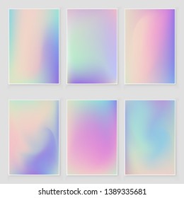 Abstract blurred Holographic gradient  background set Modern minimal design. Iridescent   backdrop for creative project