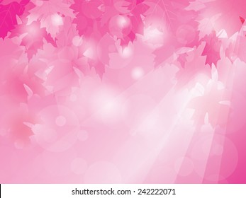 Abstract blurred lights background with pink leaves, vector illustration