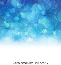 Abstract blurred lights and snowflakes background with space for text. Vector illustration. Christmas or New Year greeting card, invitation.