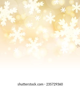 Abstract blurred lights and snowflakes background with space for text. Vector illustration. Christmas or New Year greeting card, invitation.