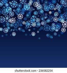 Abstract blurred lights and snowflakes background with space for text. Vector illustration. Christmas or New Year greeting card, invitation.
