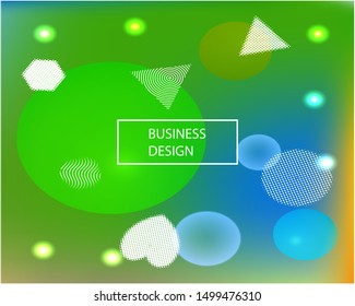 Abstract blurred mesh background. Dynamic backdrop with colored bubbles and white shapes. Vector illustration concept. Green celebration template for your graphic design, user interface or app.