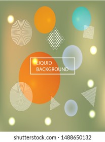 Abstract blurred mesh background. Liquid backdrop with colored bubbles and white shapes. Vector illustration elements. Green celebration template for your graphic design, user interface or app.