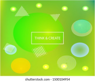 Abstract blurred mesh background. Minimal backdrop with colored bubbles and white shapes. Vector illustration layout. Green celebration template for your graphic design, user interface or app.